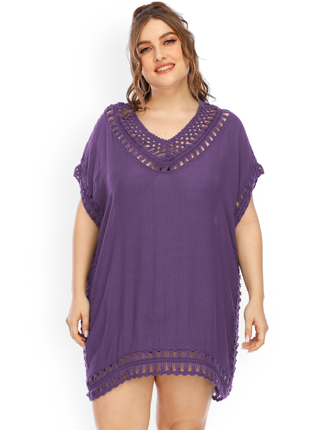 

LULU & SKY Plus Size V-neck Cover-up Top, Purple
