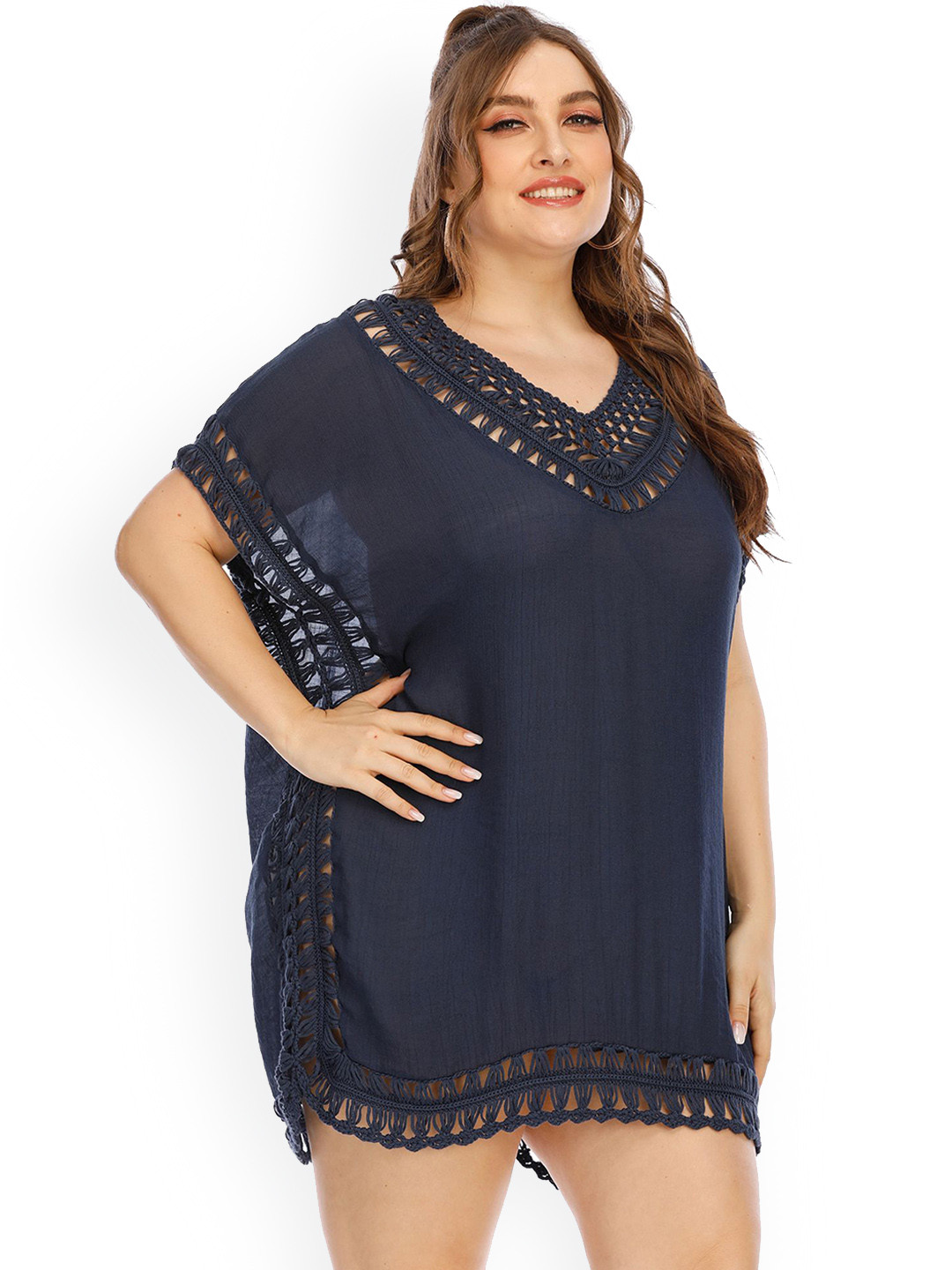 

LULU & SKY Plus Size Swim Cover Up Top, Navy blue