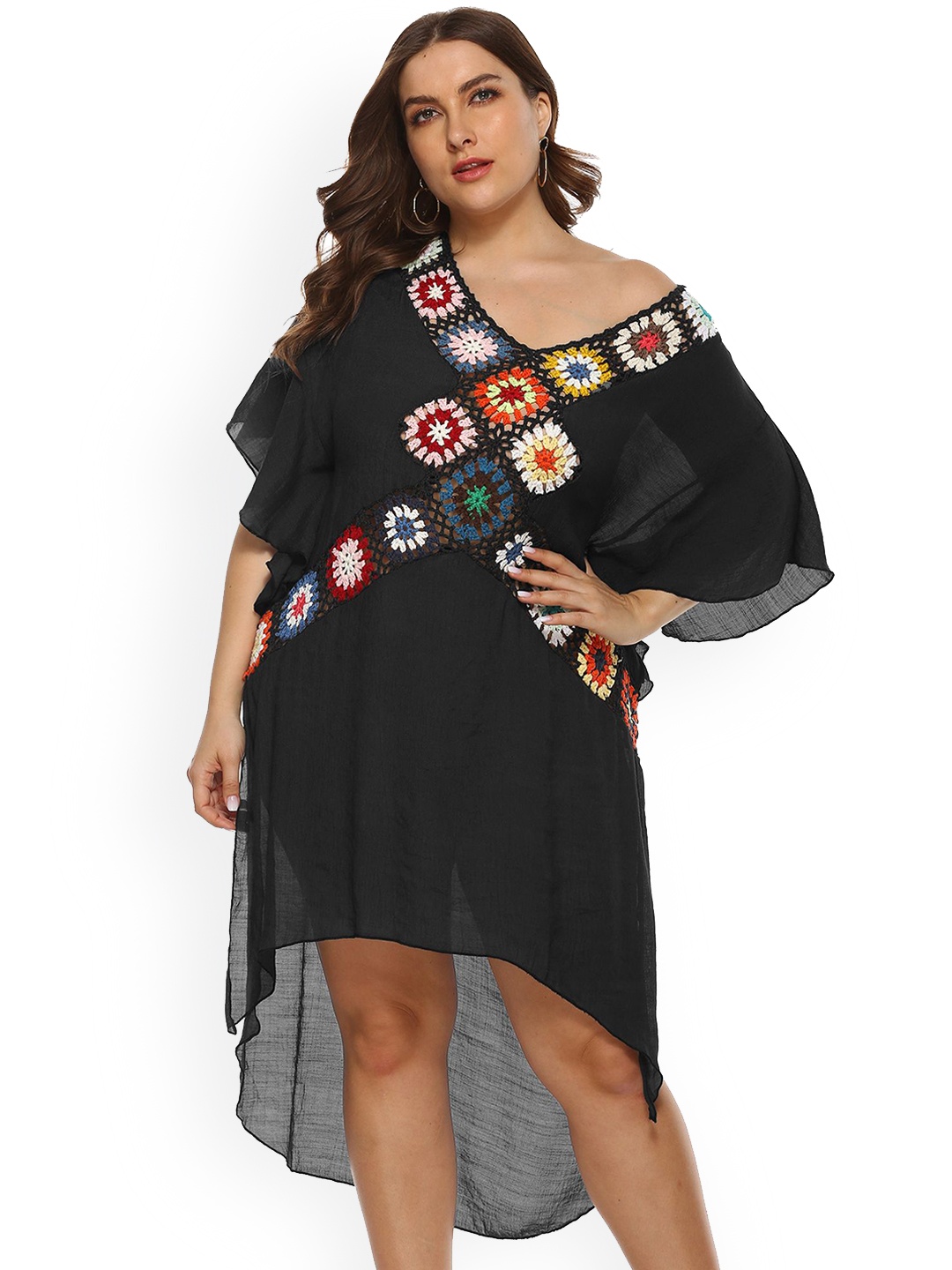 

LULU & SKY Embroidered Swimwear Coverup Top, Black