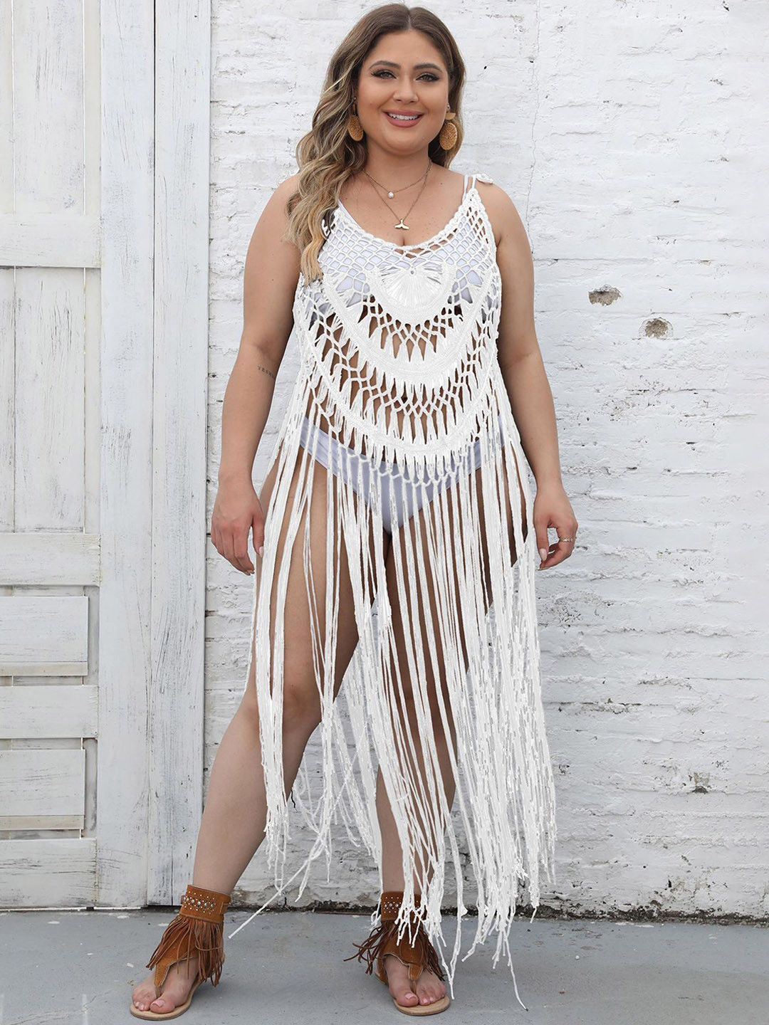 

LULU & SKY Self Design Swimwear Cover up Top, White