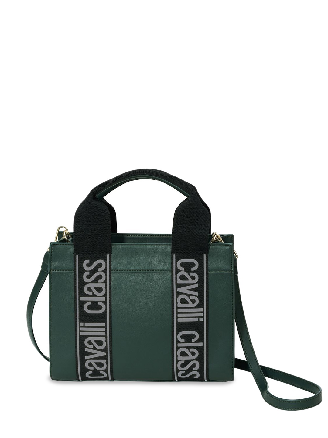 

Cavalli Class Colourblocked Structured Sling Bag with Applique, Green