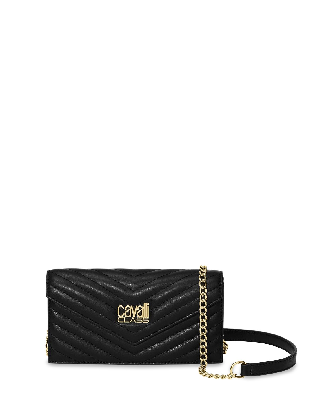 

Cavalli Class Textured Structured Sling Bag with Quilted, Black