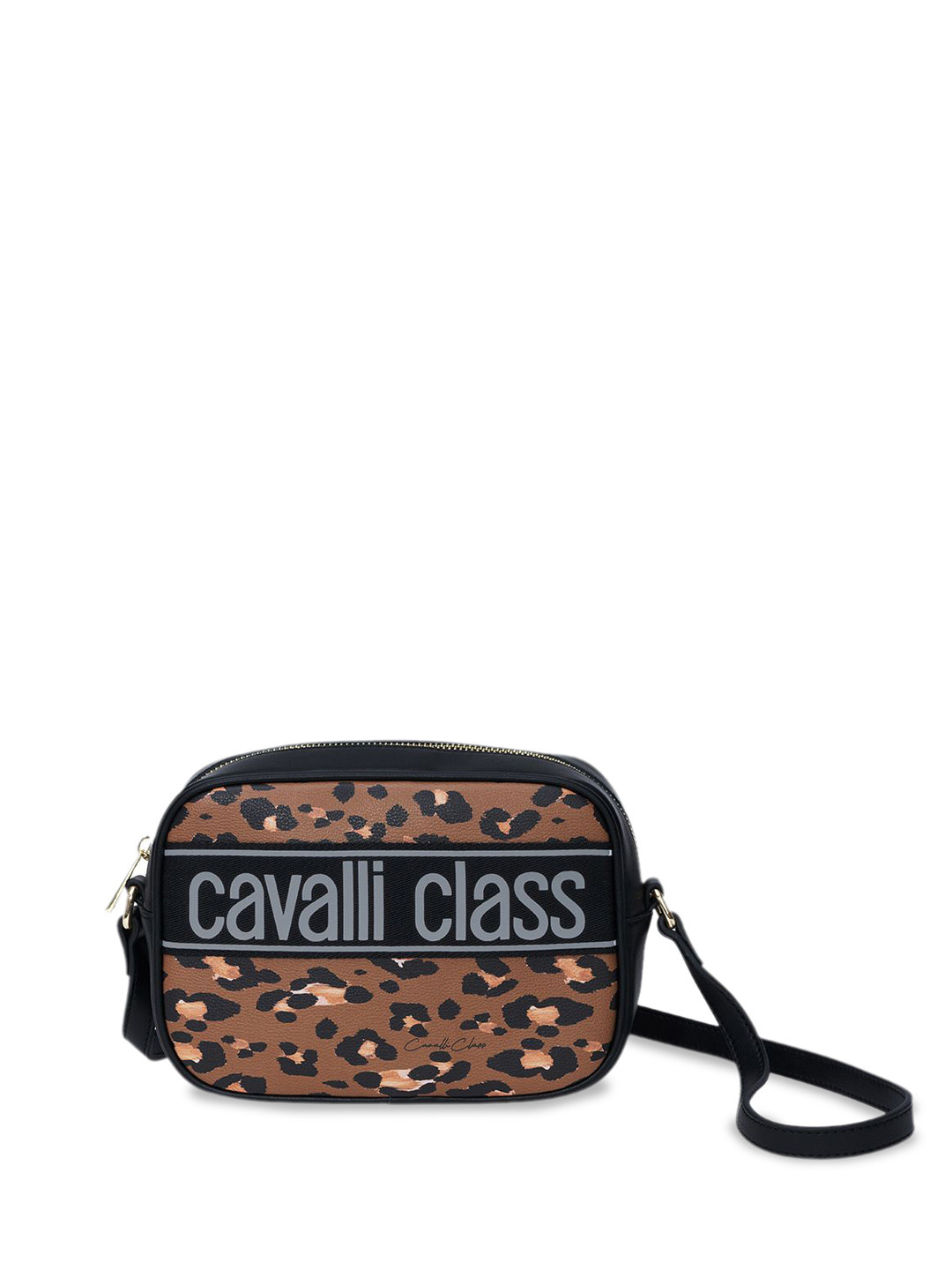 

Cavalli Class Geometric Embellished Structured Sling Bag, Brown