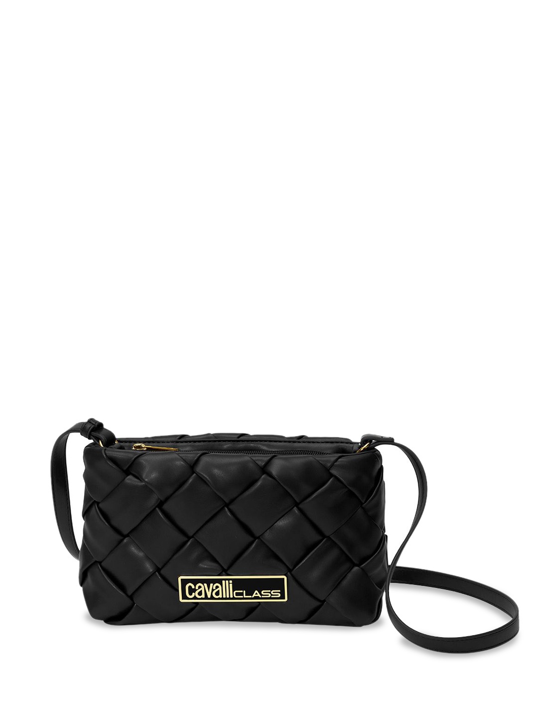 

Cavalli Class Textured Structured Sling Bag with Quilted, Black