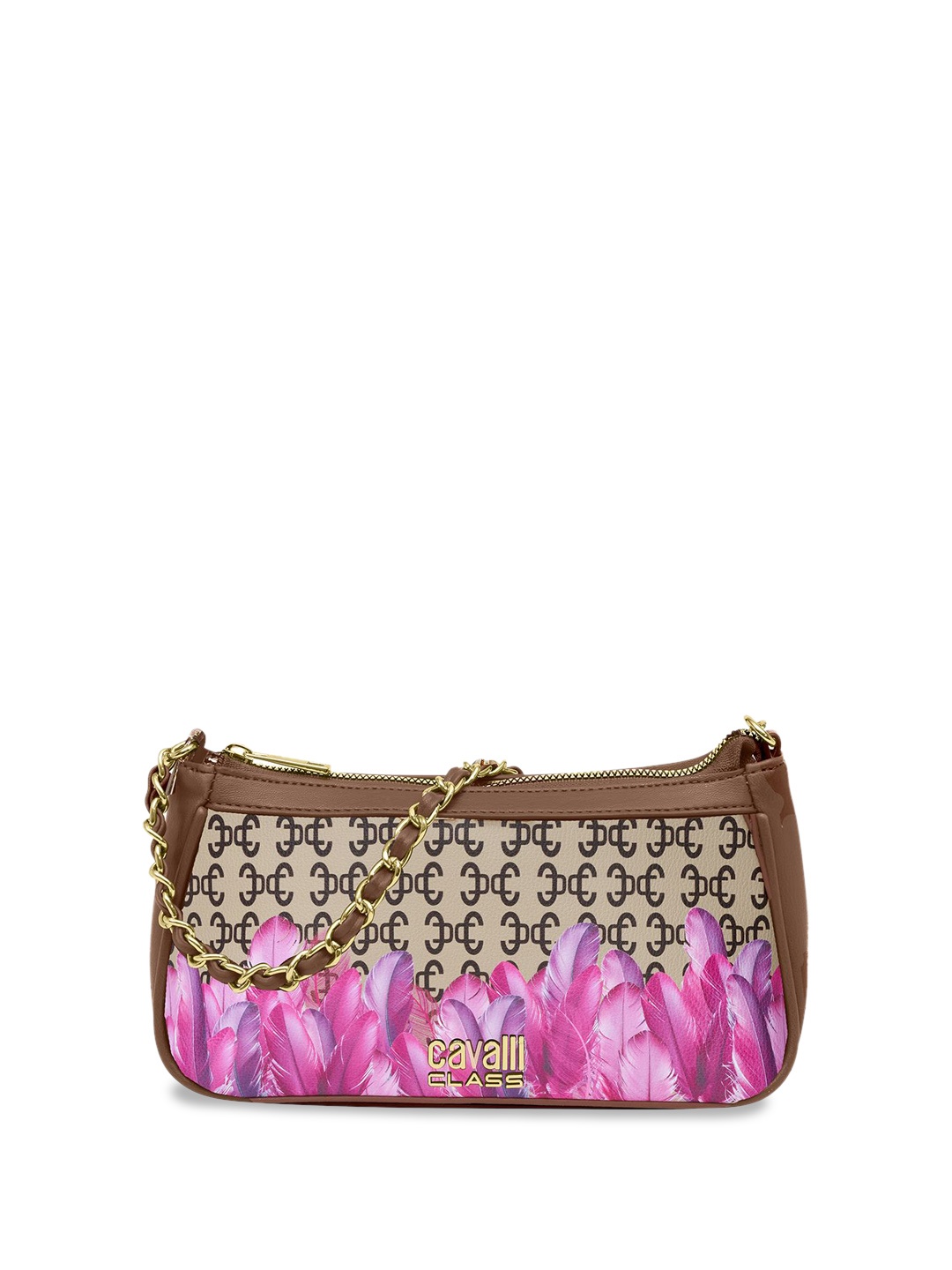 

Cavalli Class Printed Half Moon Sling Bag, Beige