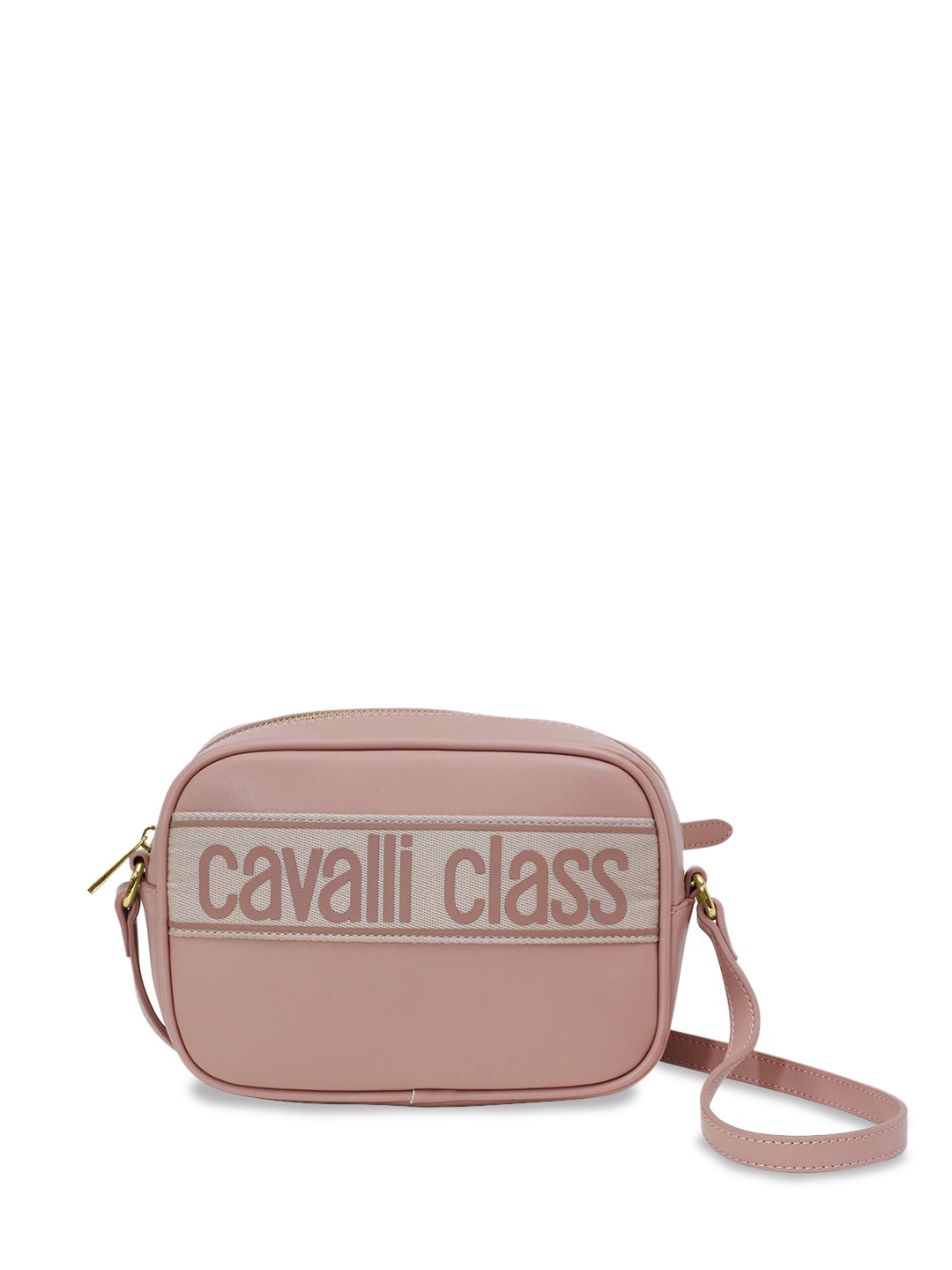 

Cavalli Class Textured Bowling Sling Bag with Applique, Pink
