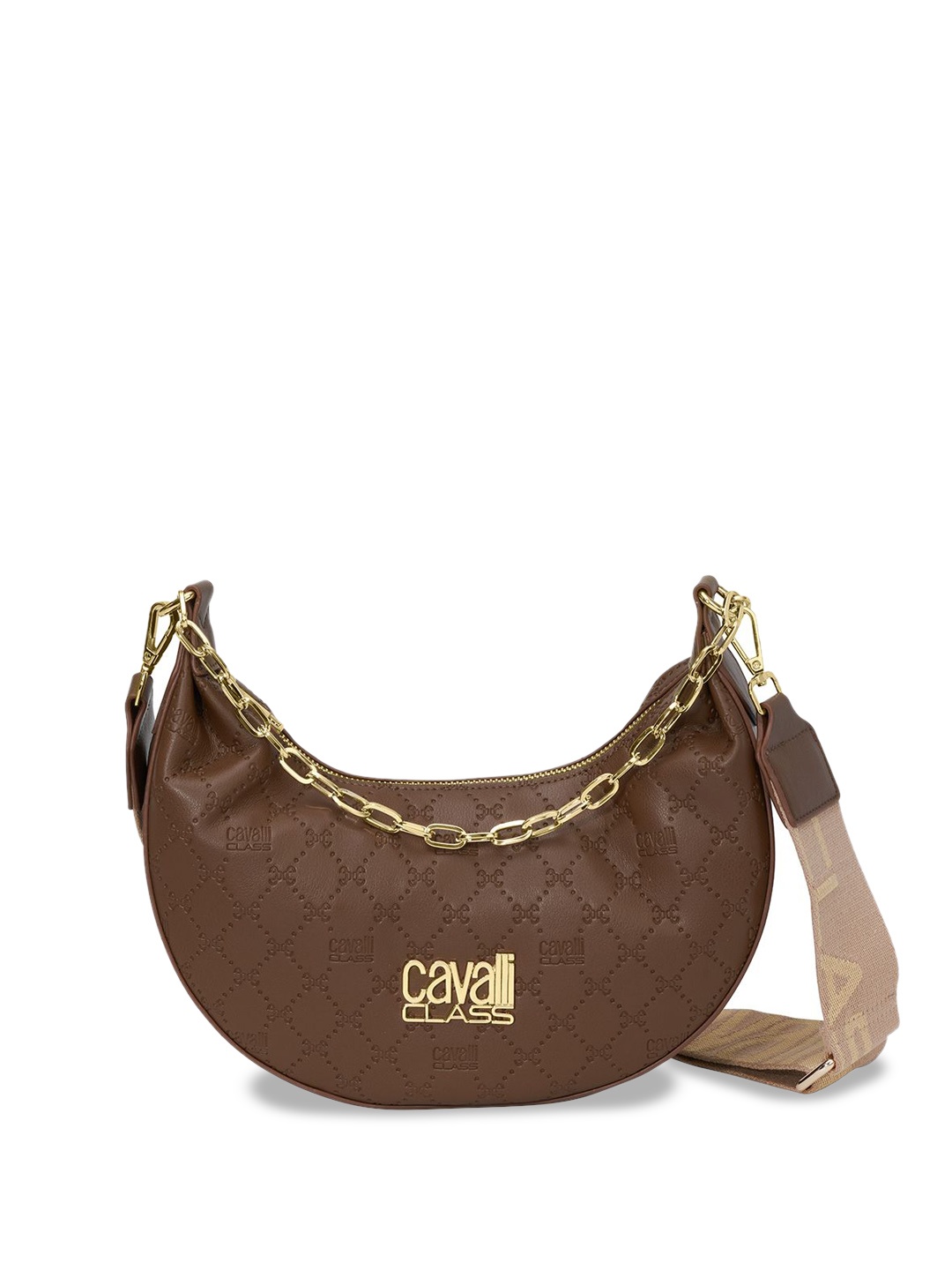 

Cavalli Class Textured Structured Sling Bag with Quilted, Tan