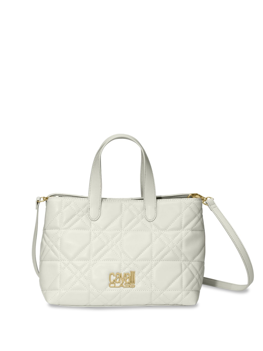 

Cavalli Class Geometric Shopper Handheld Bag with Quilted, Off white