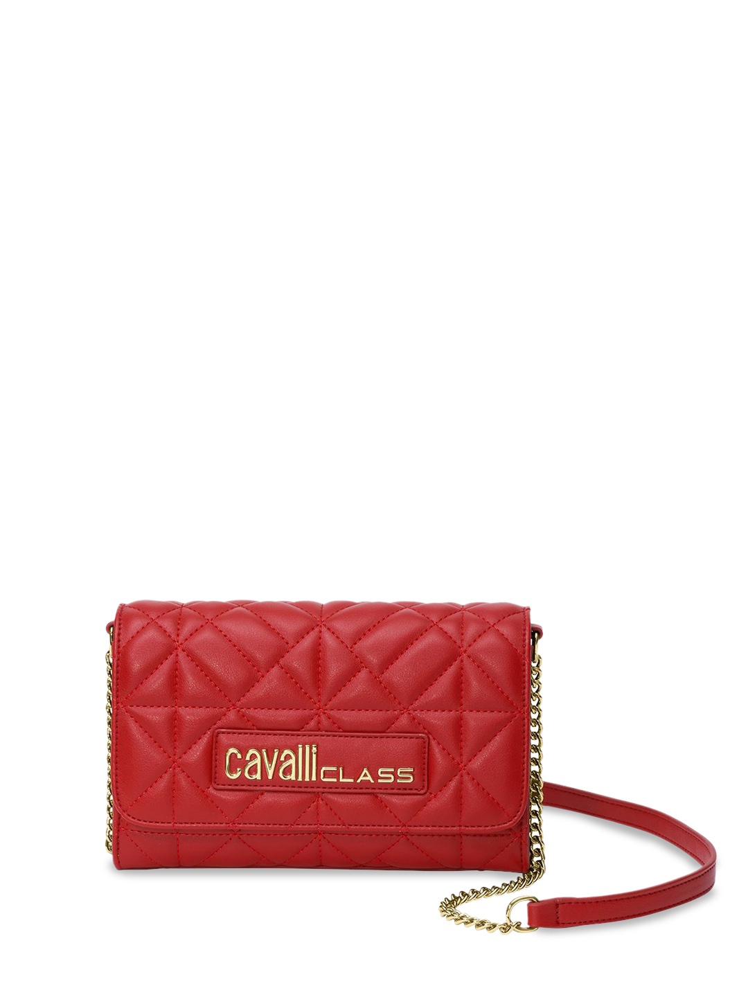 

Cavalli Class Textured Structured Sling Bag with Quilted, Red