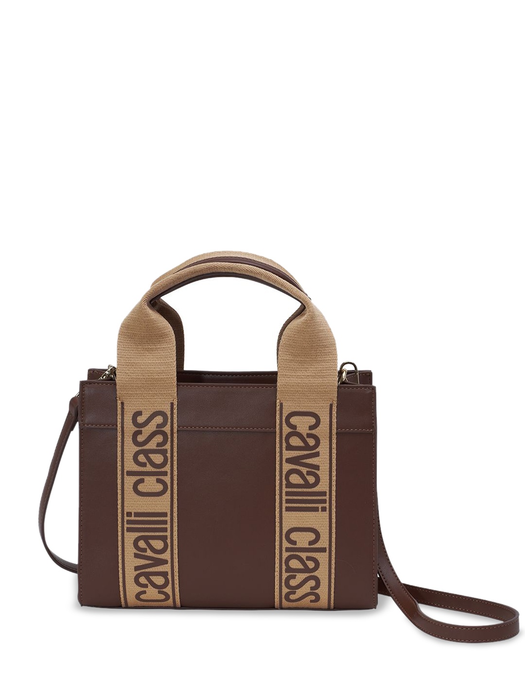 

Cavalli Class Structured Handheld Bag with Applique, Tan