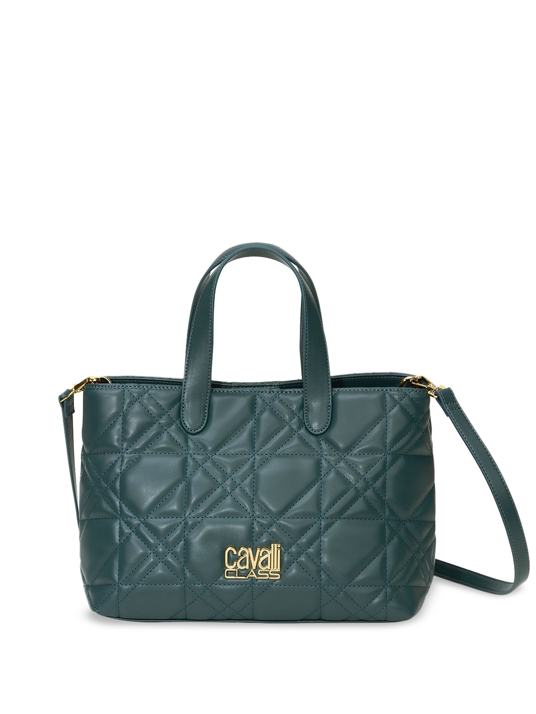 

Cavalli Class Geometric Structured Handheld Bag with Quilted, Green