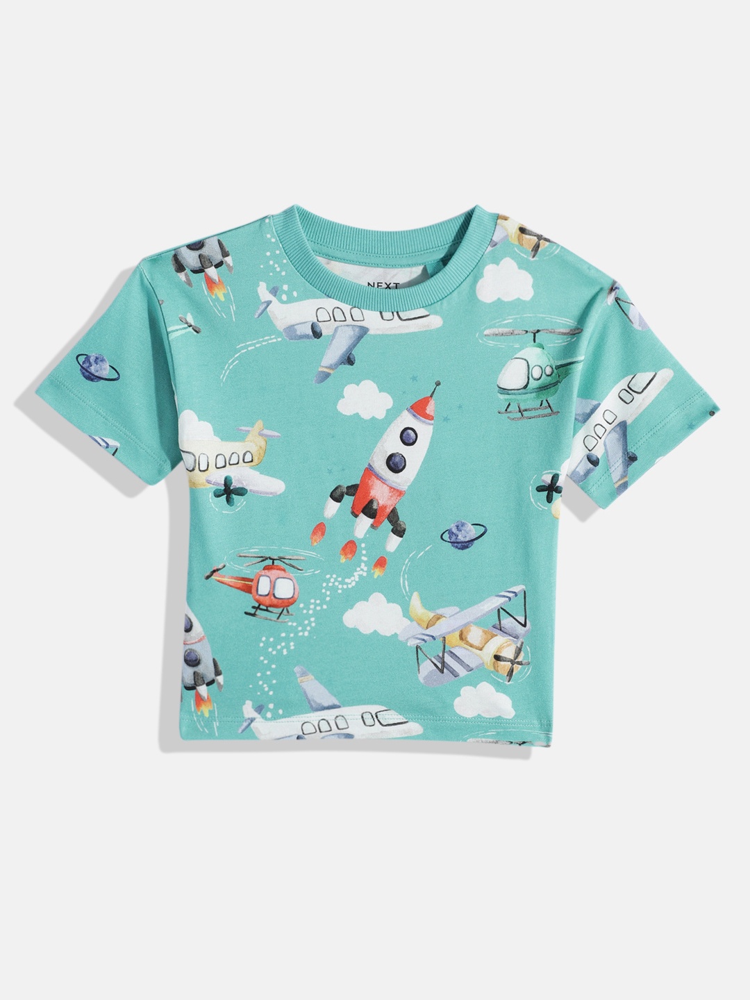 

NEXT Boys Conversational Printed Pure Cotton T-shirt, Turquoise blue