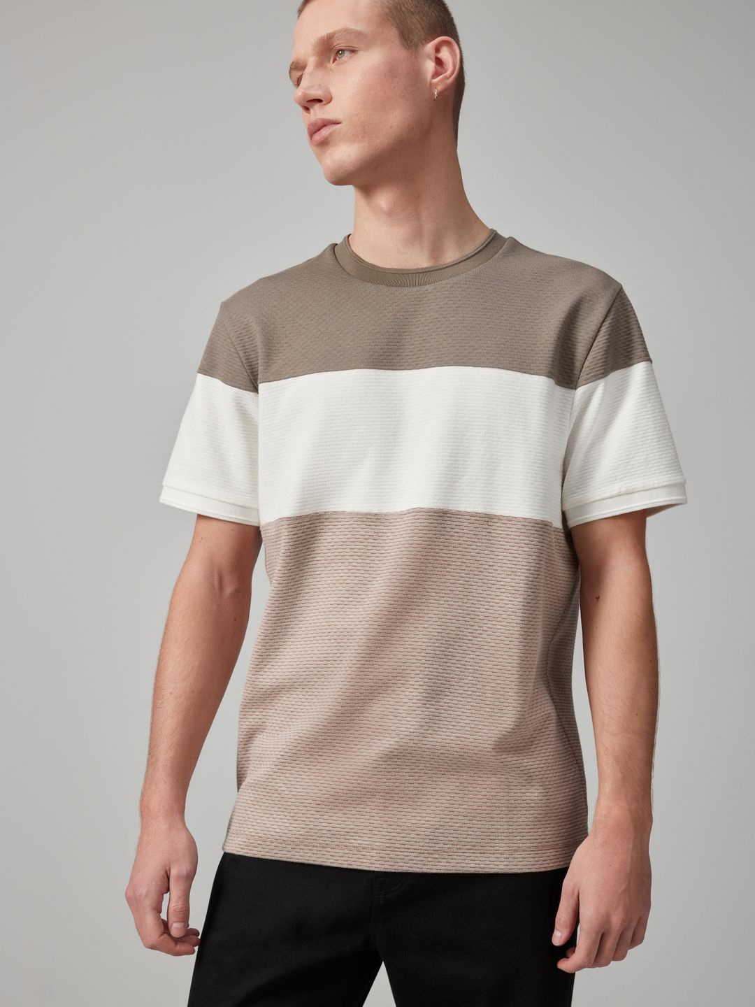 

NEXT Colourblocked Casual T-shirt, Taupe