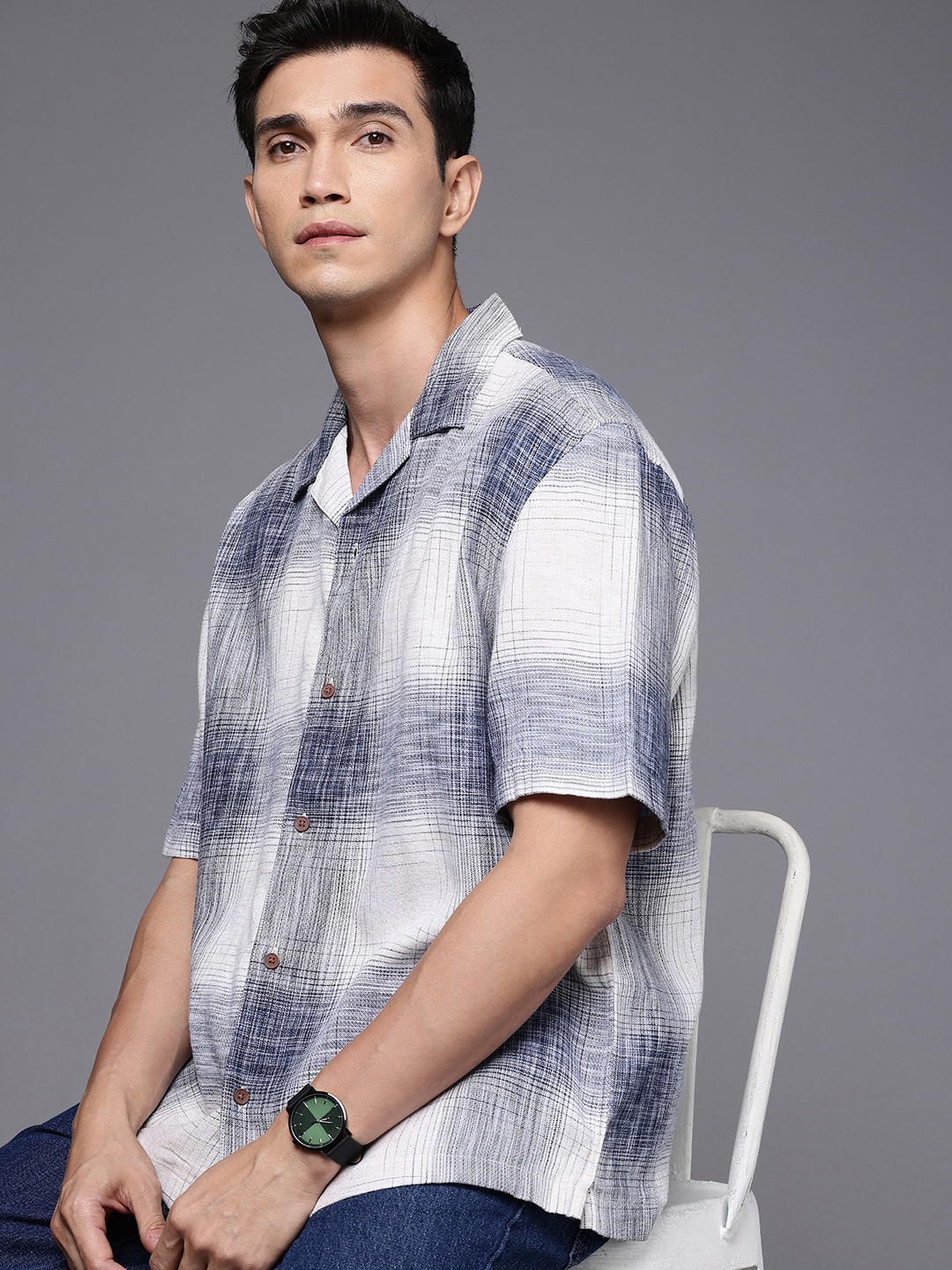 

NEXT Opaque Checked Casual Shirt, Blue