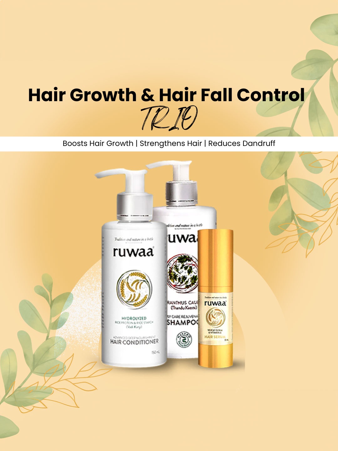 

ruwaa Hair Serum Conditioner Shampoo Hair Growth & Hair Fall Control Trio, Multi