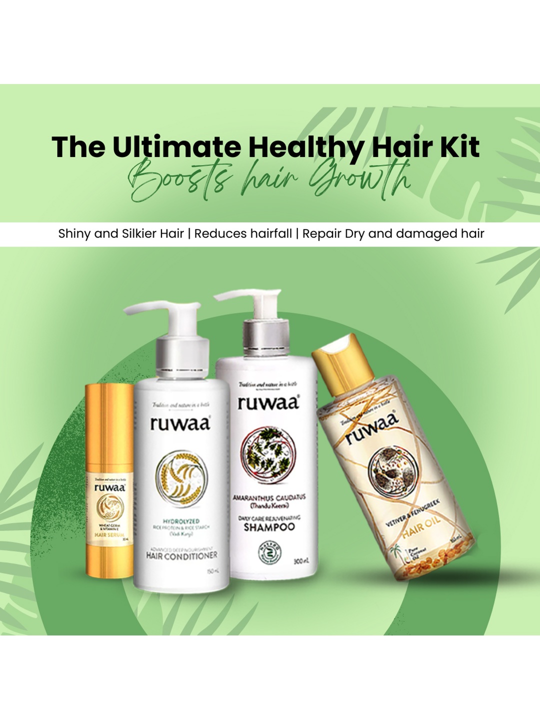 

ruwaa Set Of 4 Shampoo, Conditioner, Serum & Hair Oil Combo, Multi