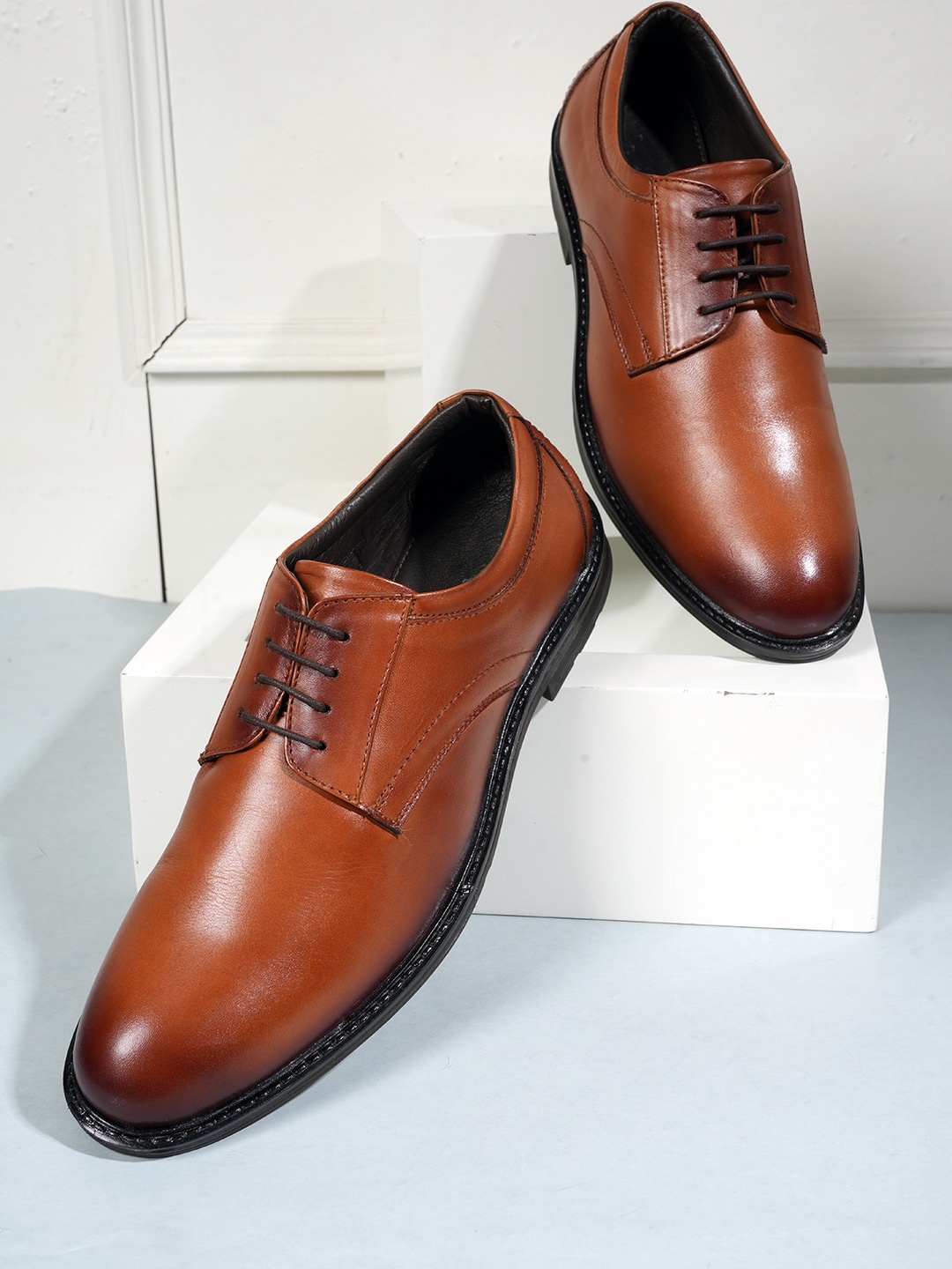 

Style Shoes Men Leather Formal Derbys, Tan