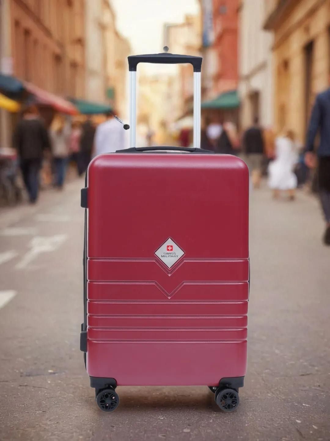 

SWISS MILITARY Textured Hard-Suitcase Cabin Trolley Bag, Maroon