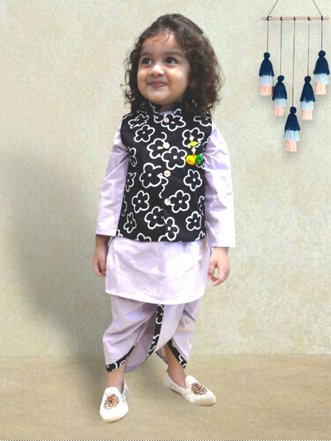 

A.T.U.N. Boys 3 Piece Pure Cotton Kurta, Jacket with Dhoti Pants, Lavender