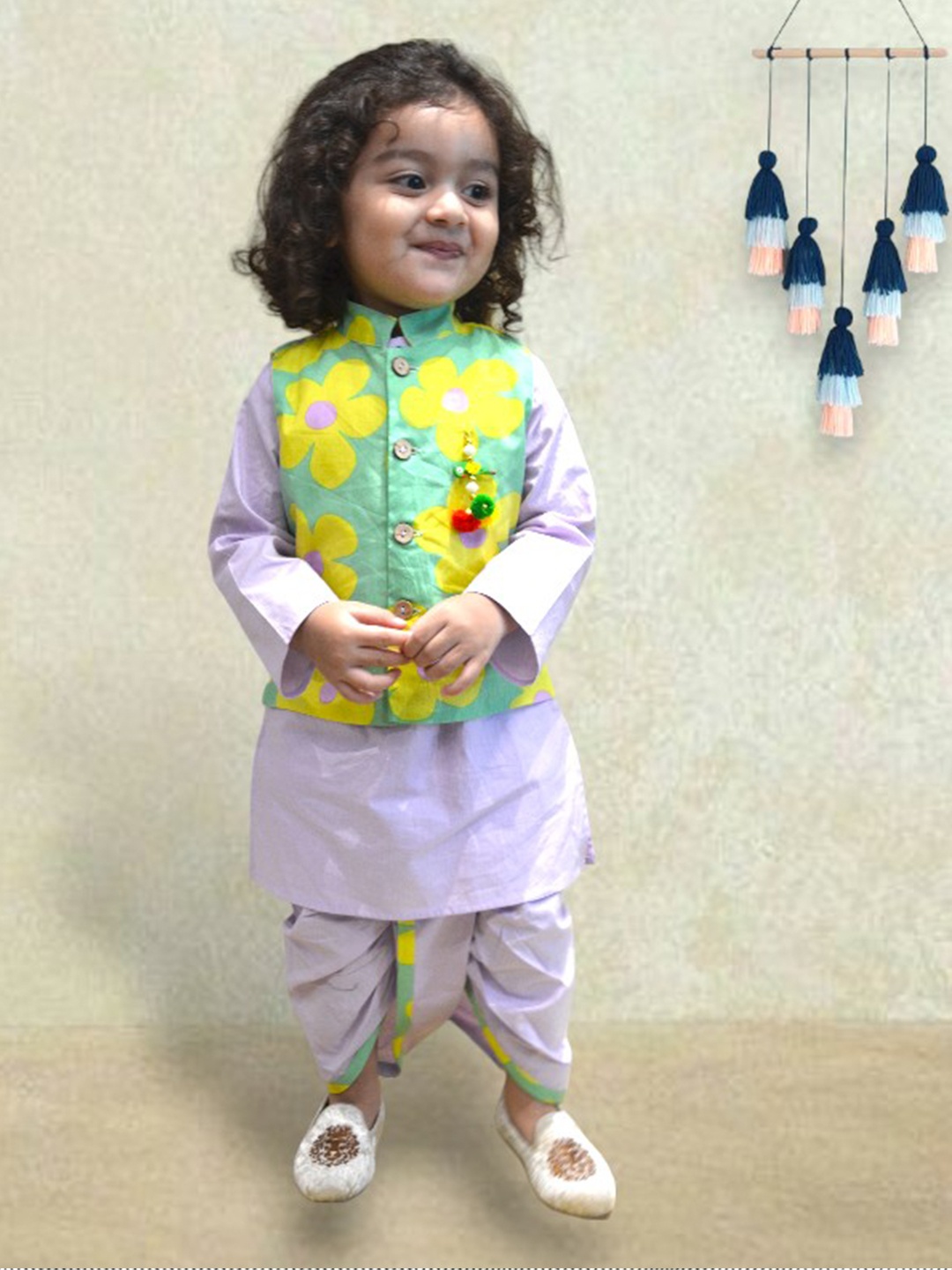 

A.T.U.N. Boys Regular Pure Cotton Kurta with Jacket & Dhoti Pants, Lavender