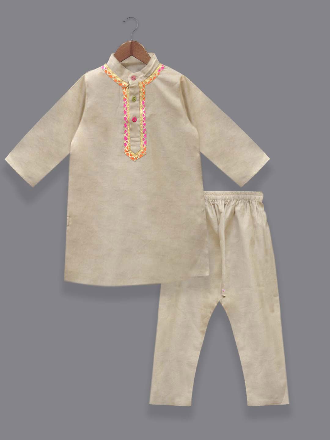 

A.T.U.N. Boys Regular Linen Kurta with Pyjamas, Pink