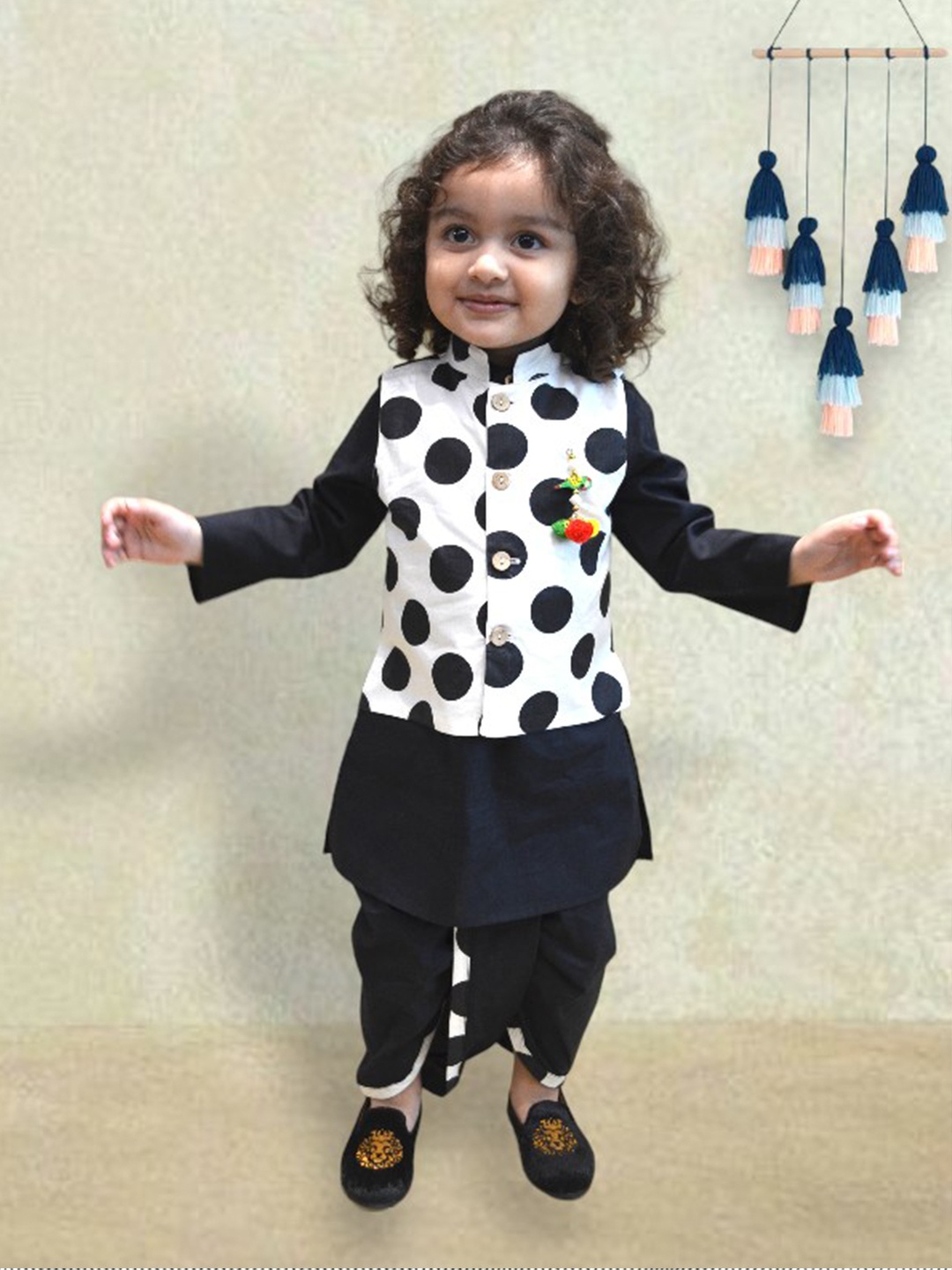 

A.T.U.N. Boys Pure Cotton Kurta And Jacket with Dhoti Pants, Black