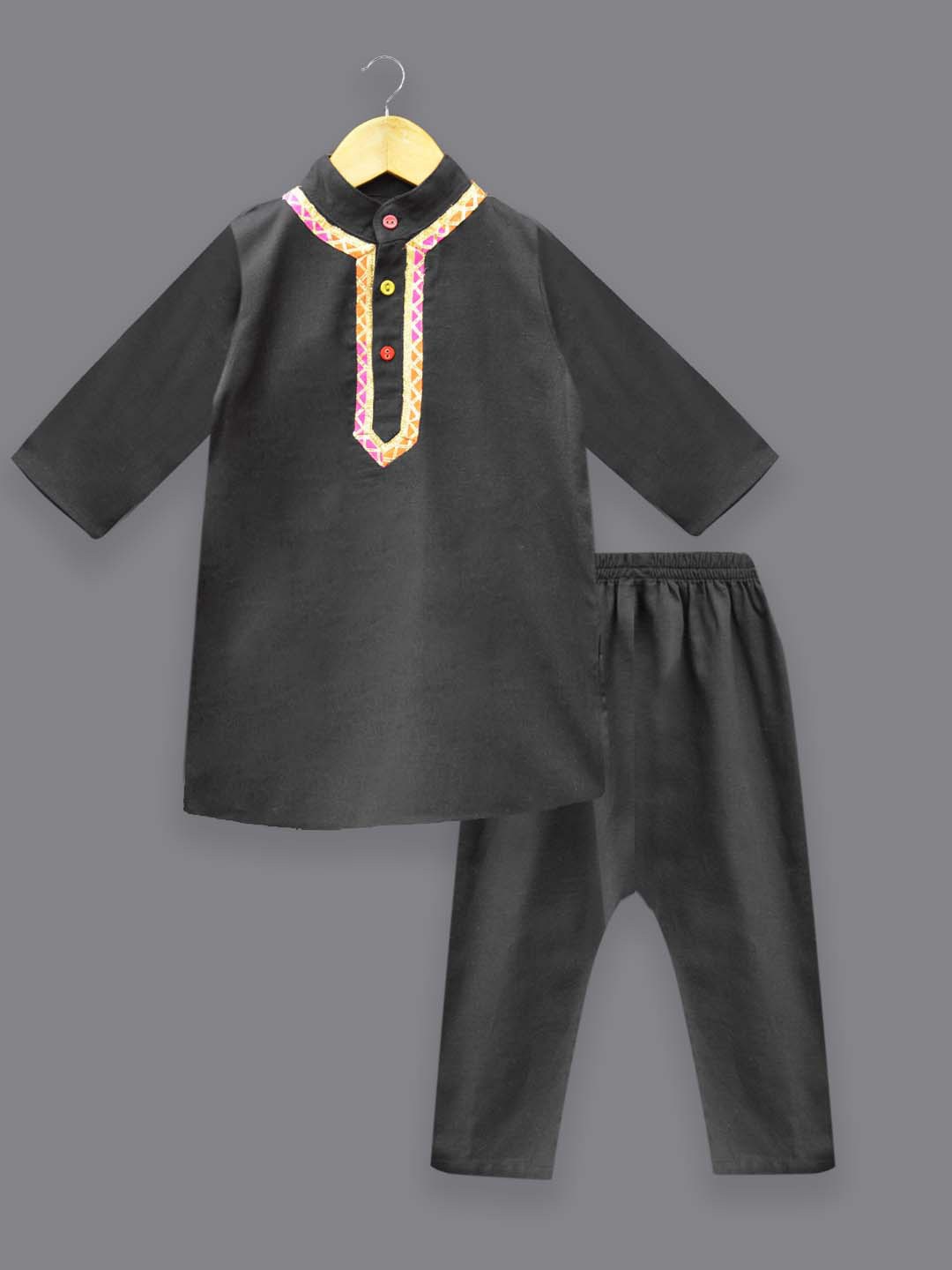 

A.T.U.N. Boys Regular Kurta with Pyjamas, Black
