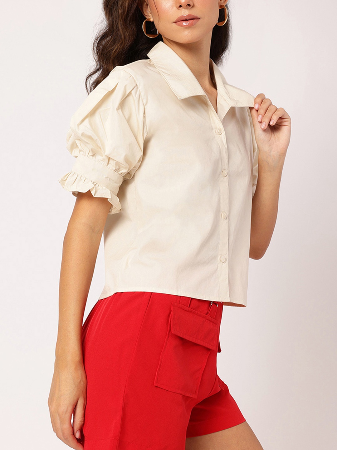

DressBerry Puff Perfection Ruffled Shirt, Off white