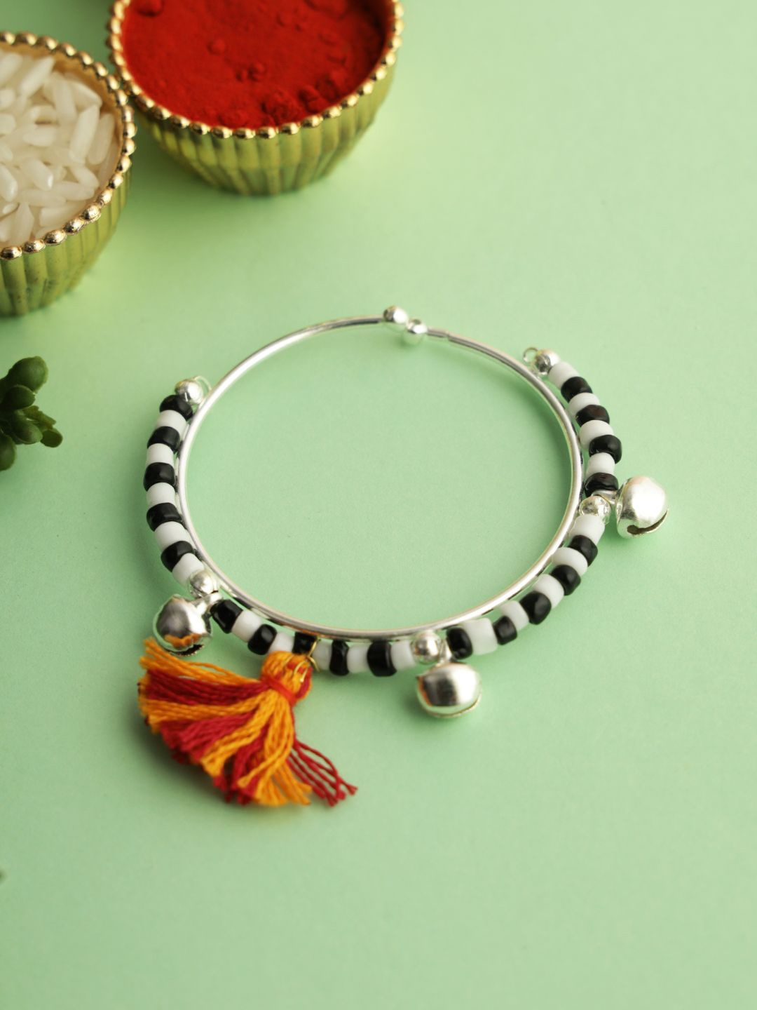 

Kook N Keech Black Beaded Kada Bracelet Rakhi With Roli Chawal & Greetings Card