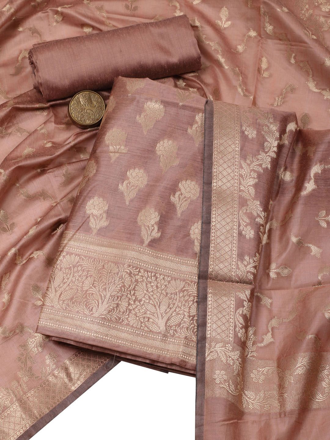 

Meena Bazaar Floral Woven Design Zari Art Silk Unstitched Dress Material, Brown