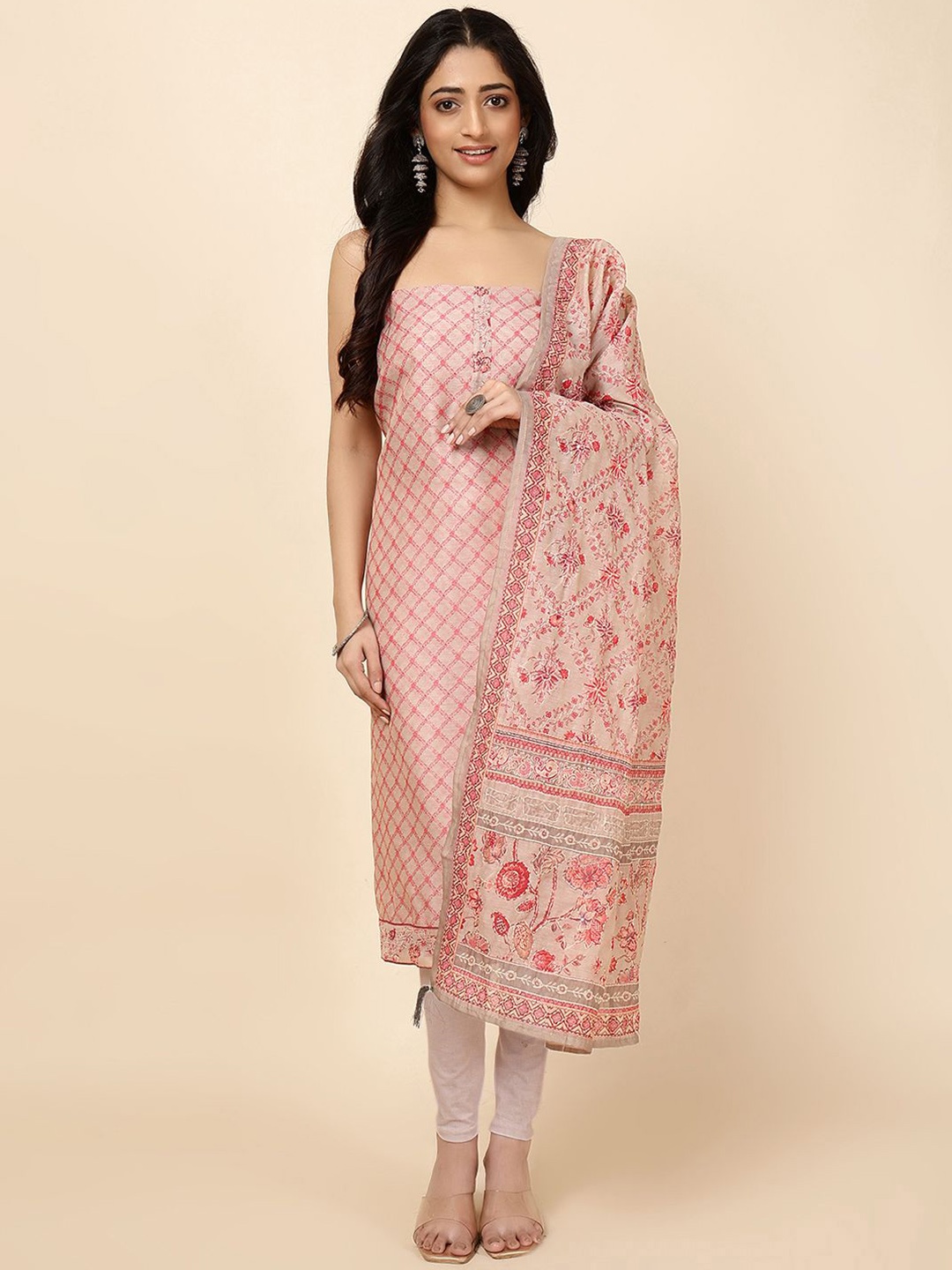 

Meena Bazaar Checked Printed Sequinned Art Silk Unstitched Dress Material, Grey