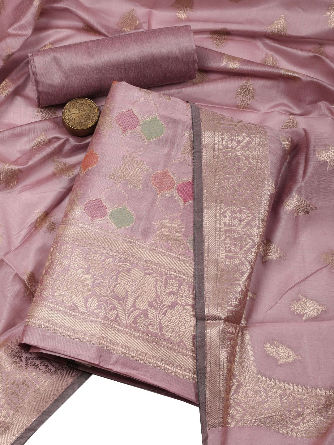 

Meena Bazaar Woven Design Zari Unstitched Dress Material, Mauve