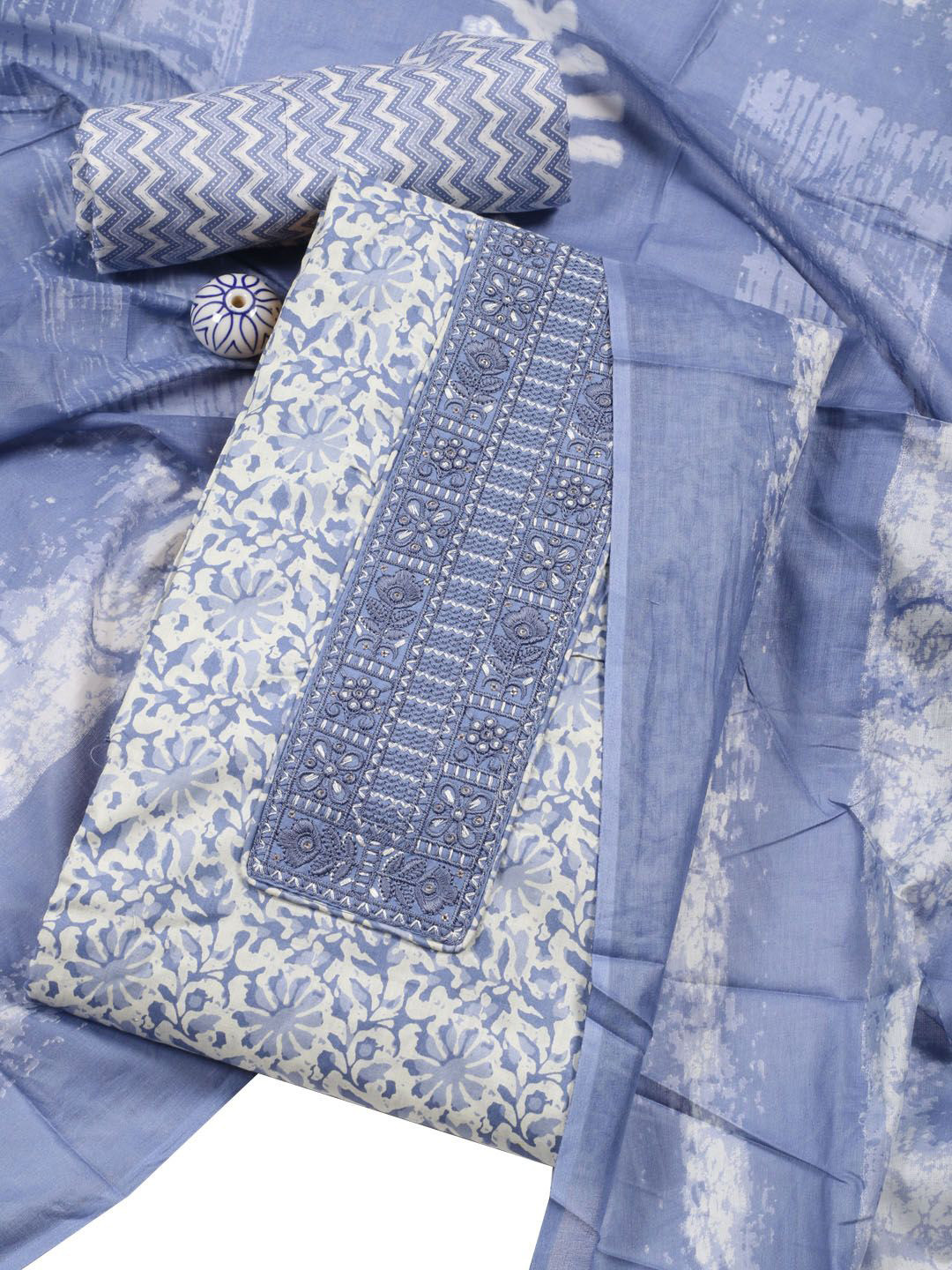 

Meena Bazaar Printed Unstitched Dress Material, Blue