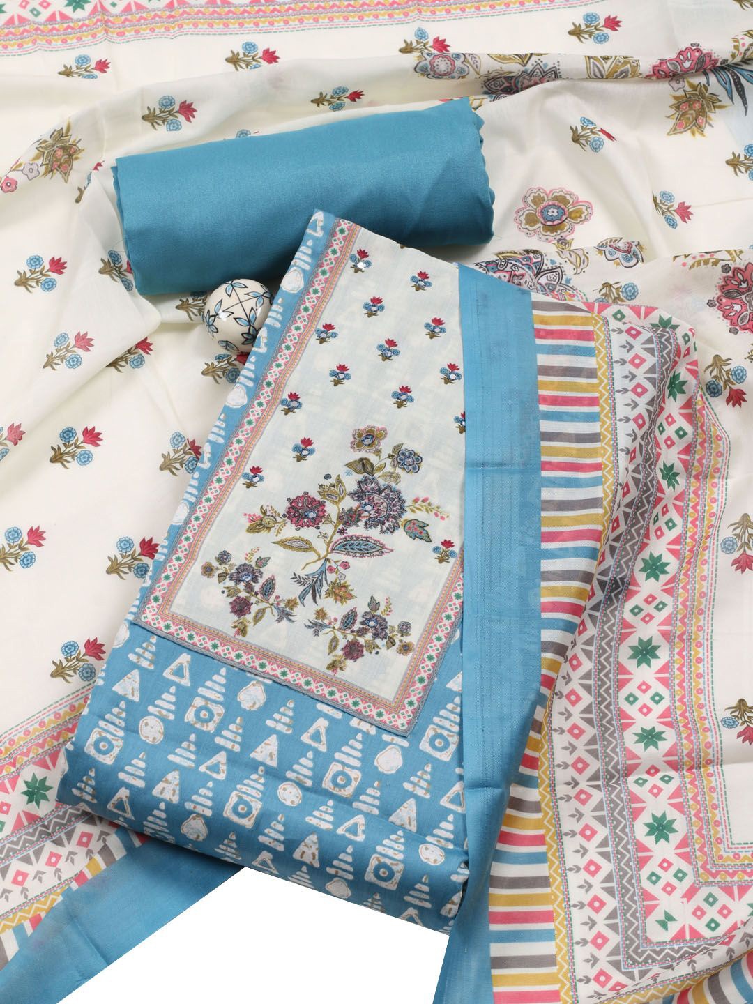 

Meena Bazaar Printed Unstitched Dress Material, Blue
