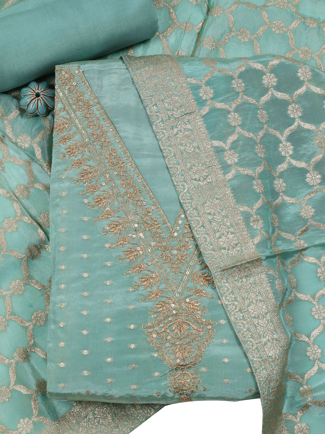 

Meena Bazaar Art Silk Unstitched Dress Material, Green