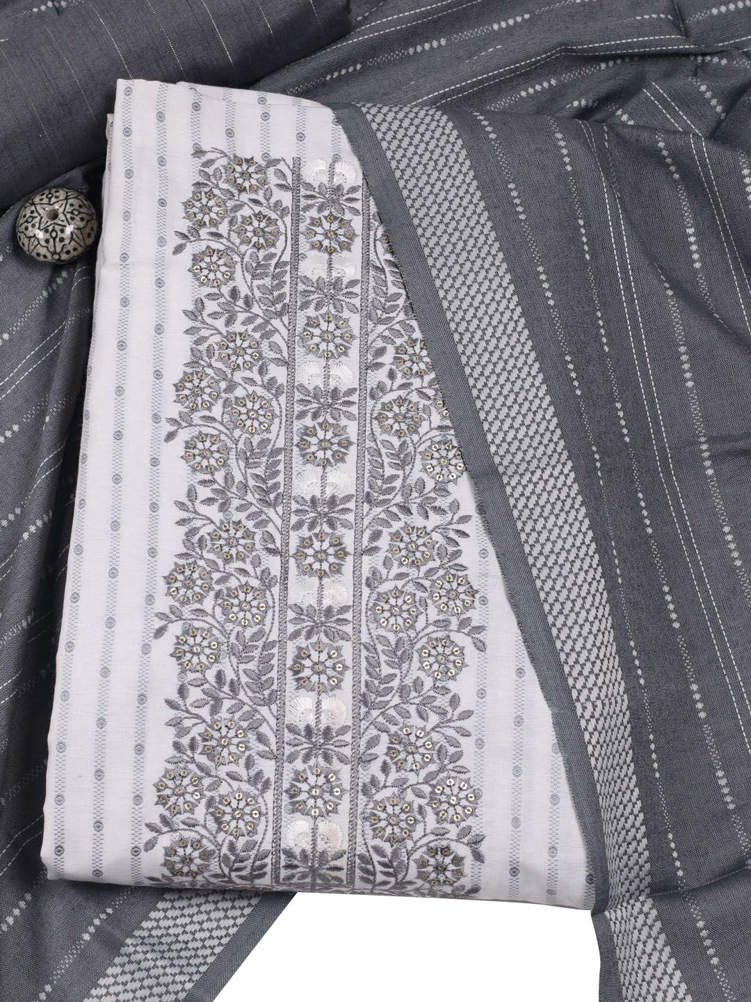 

Meena Bazaar Floral Embroidered Sequinned Unstitched Dress Material, White