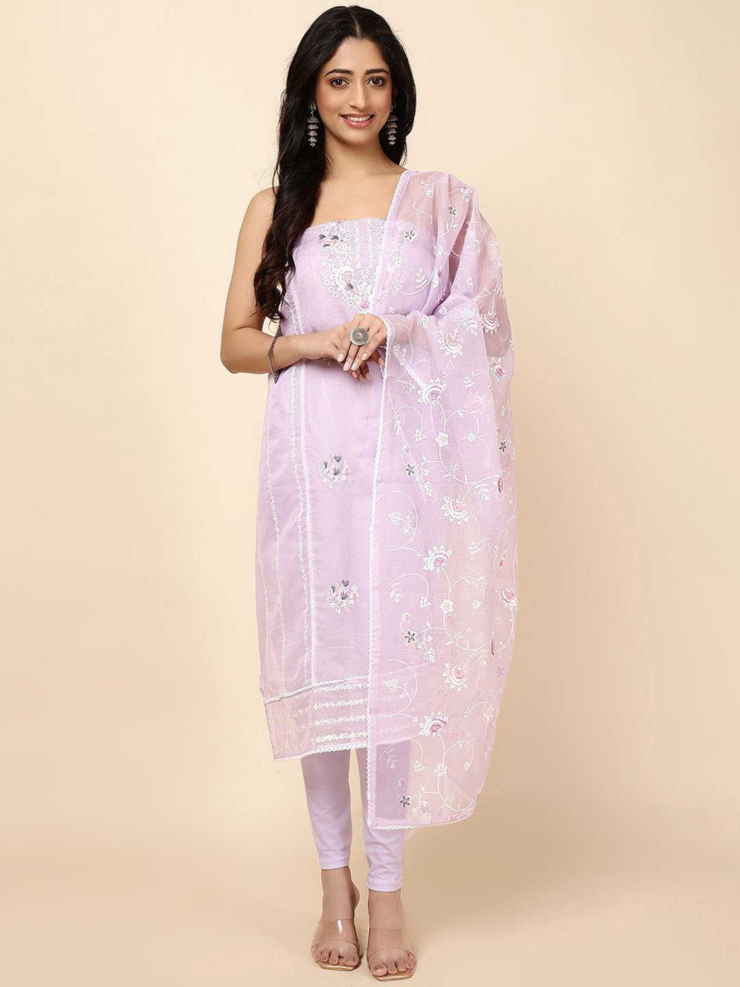 

Meena Bazaar Floral Embroidered Unstitched Dress Material, Purple