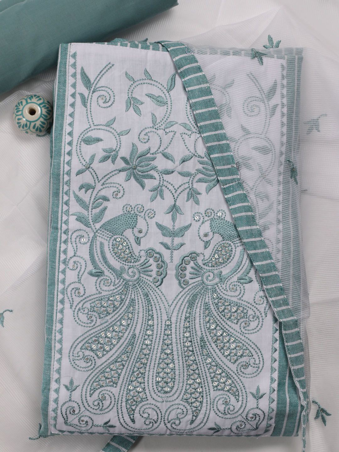 

Meena Bazaar Floral Embroidered Unstitched Dress Material, Green