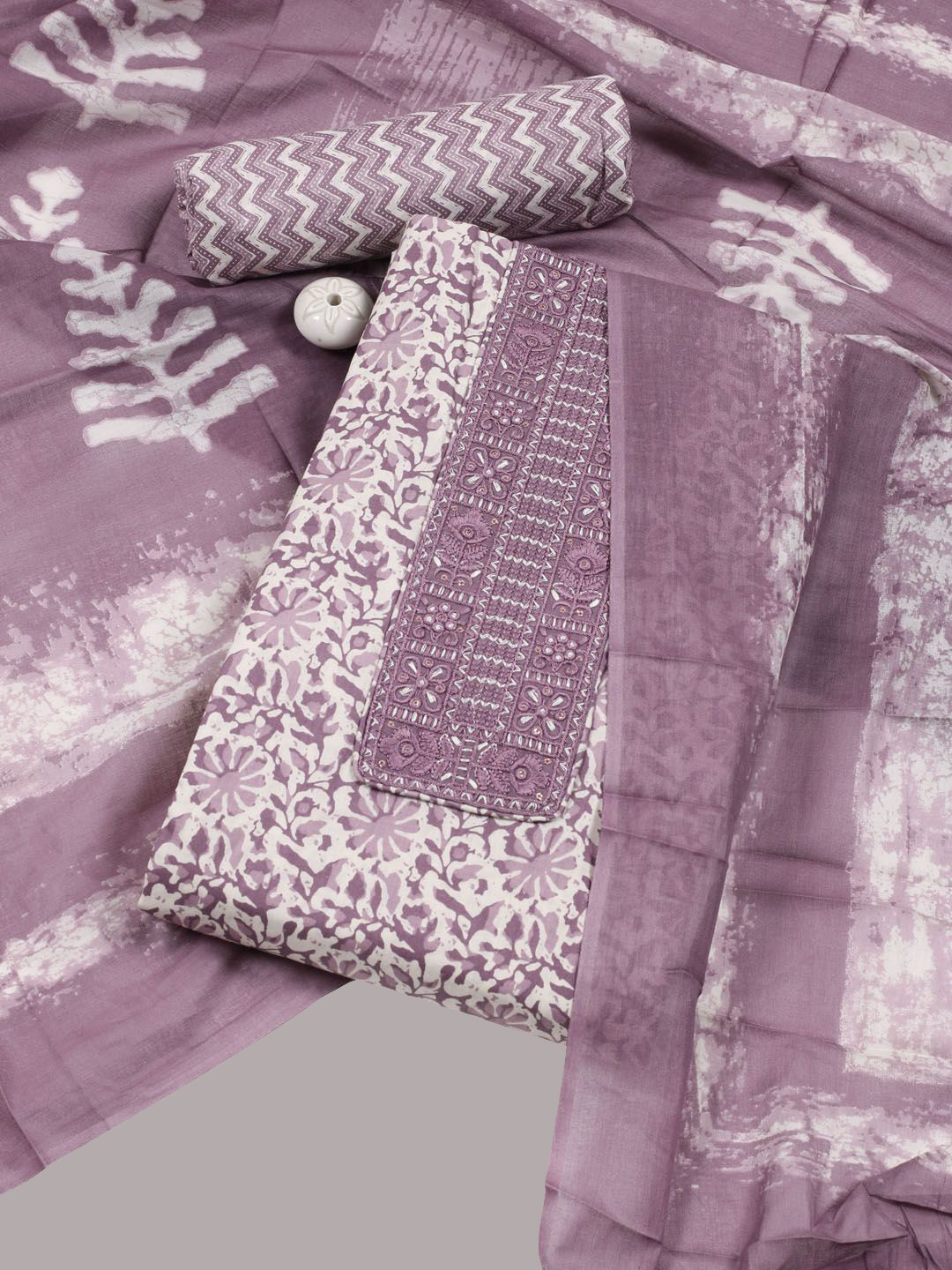 

Meena Bazaar Floral Printed Unstitched Dress Material, Purple