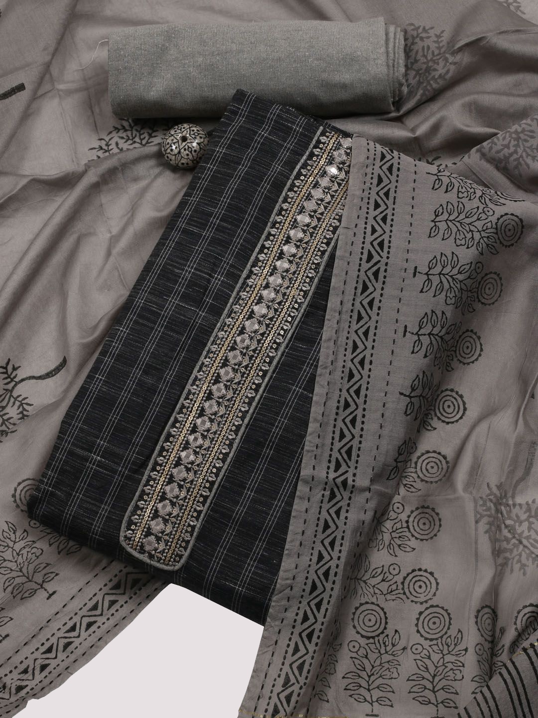 

Meena Bazaar Embroidered Unstitched Dress Material, Black