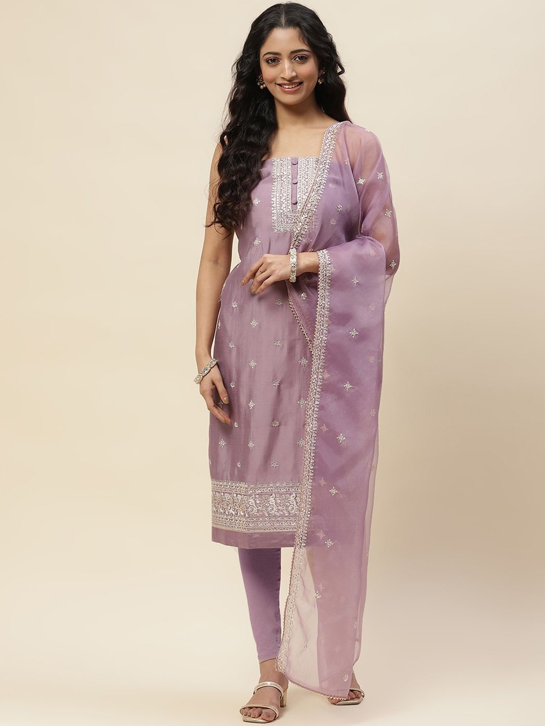 

Meena Bazaar Embroidered Art Silk Unstitched Dress Material, Purple