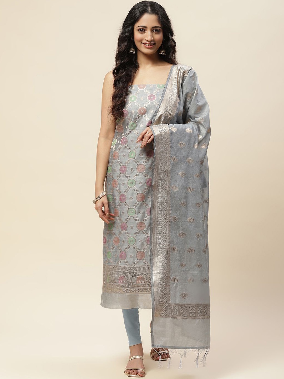 

Meena Bazaar Art Silk Unstitched Dress Material, Grey