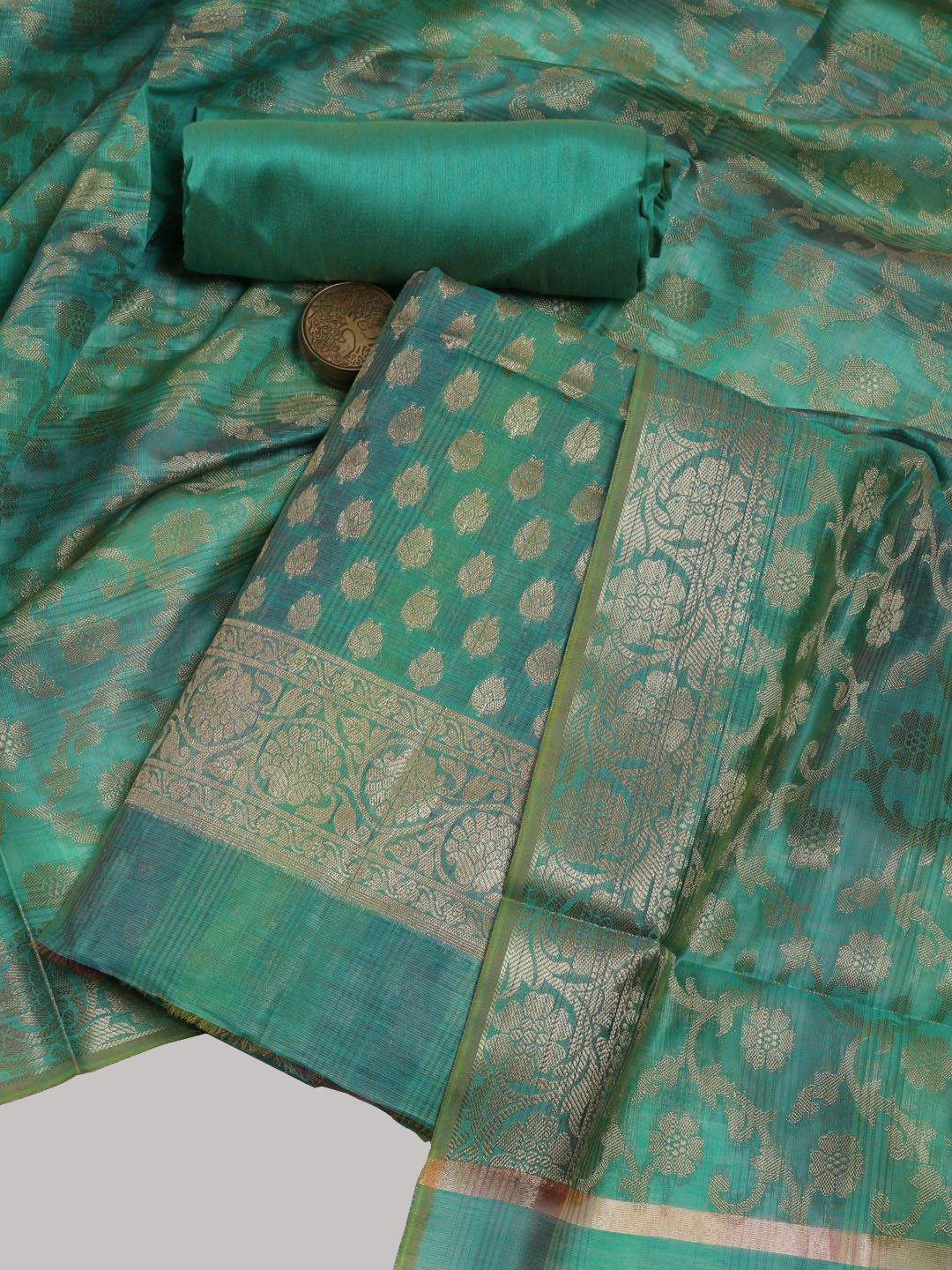

Meena Bazaar Art Silk Unstitched Dress Material, Green