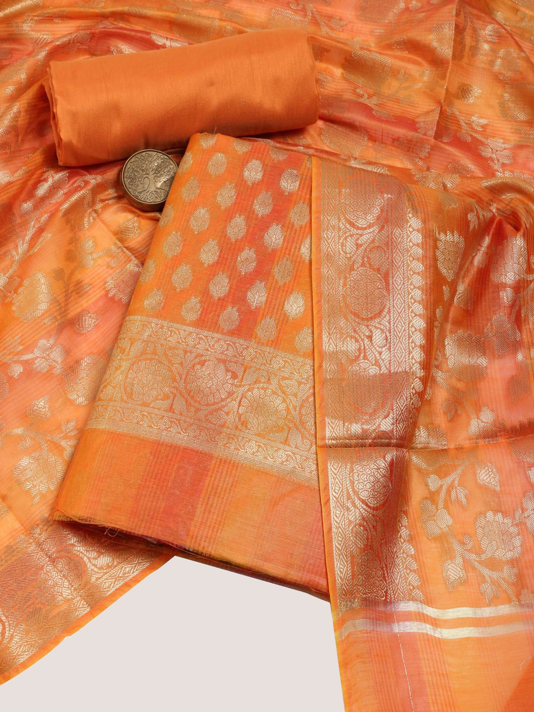 

Meena Bazaar Art Silk Unstitched Dress Material, Orange
