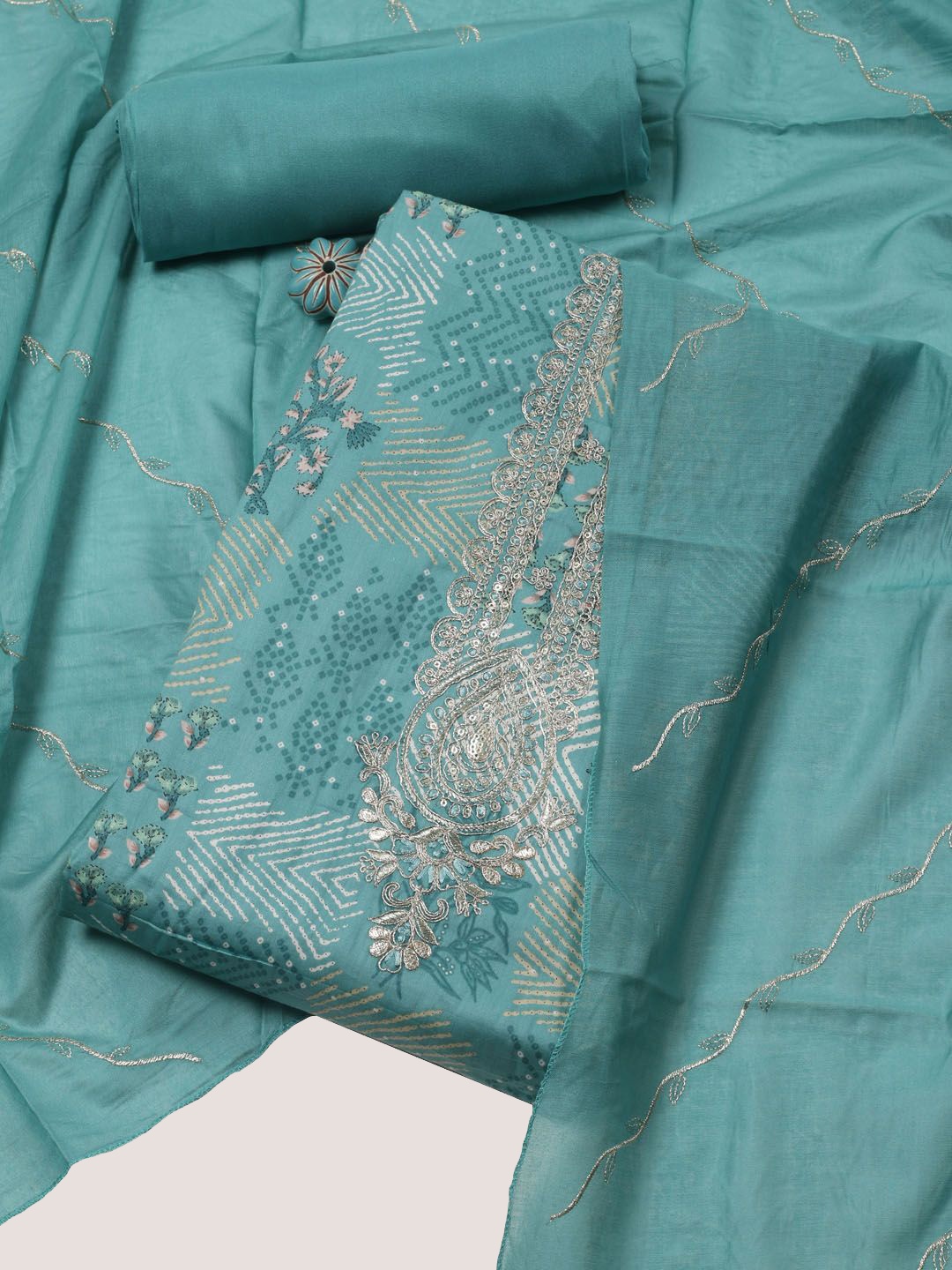 

Meena Bazaar Printed Unstitched Dress Material, Blue