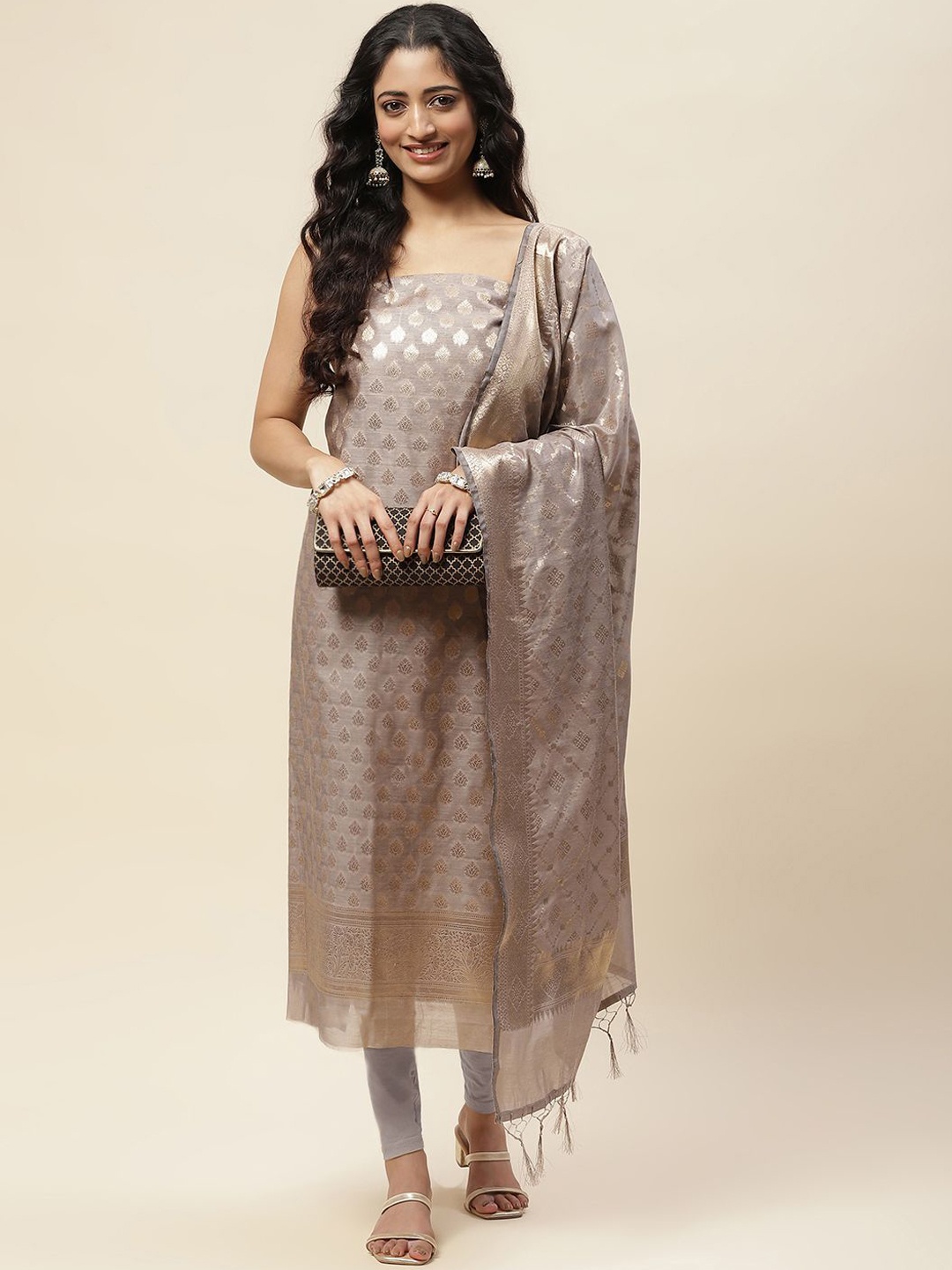 

Meena Bazaar Art Silk Unstitched Dress Material, Grey