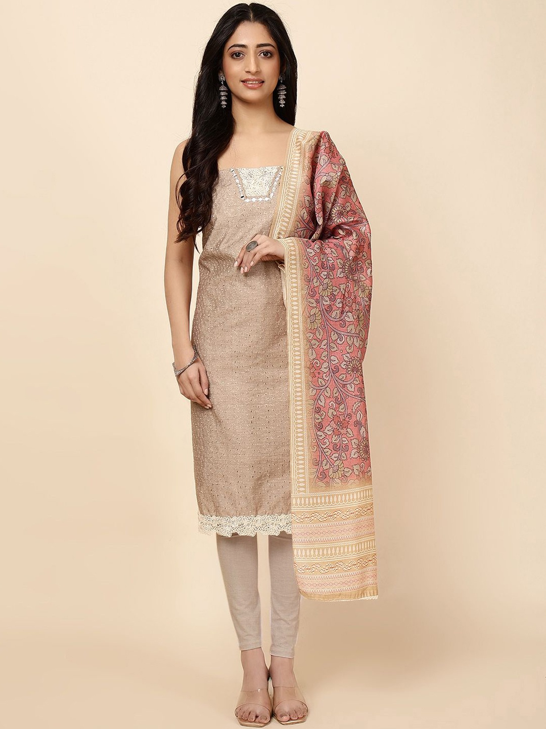 

Meena Bazaar Embroidered Art Silk Unstitched Dress Material, Green
