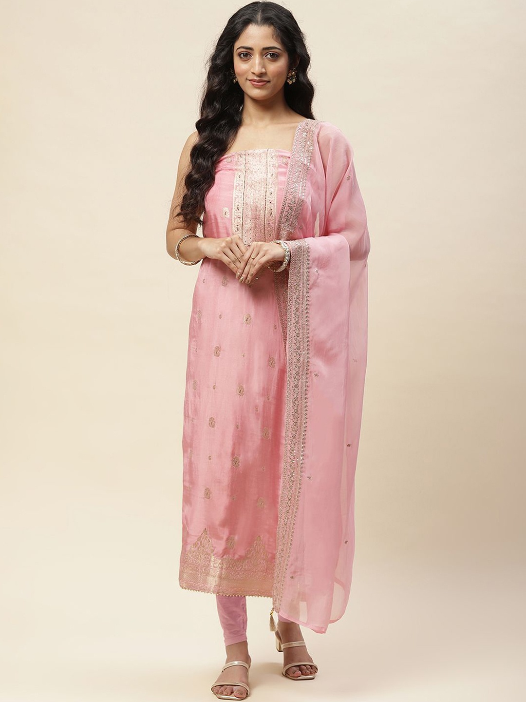 

Meena Bazaar Art Silk Unstitched Dress Material, Pink