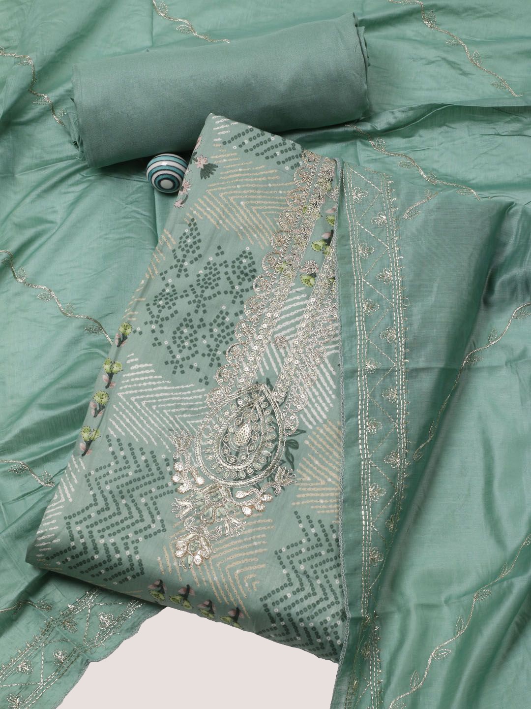 

Meena Bazaar Printed Cotton Unstitched Dress Material, Green