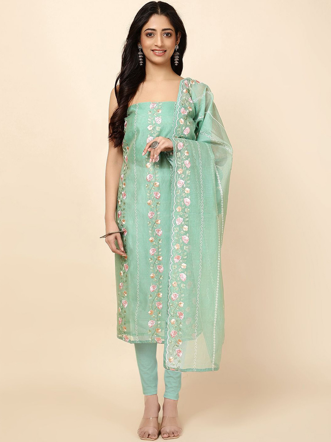 

Meena Bazaar Embroidered Cotton Unstitched Dress Material, Green